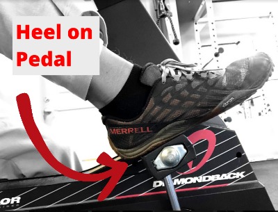 Foot placement for riding a recumbent bike