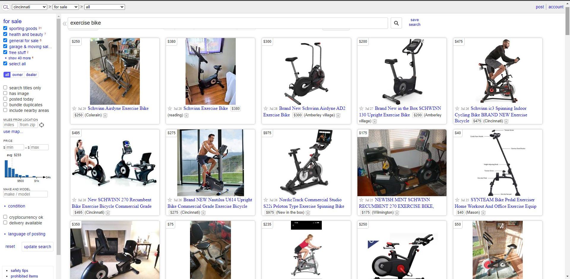 buy used exercise equipment on craigslist