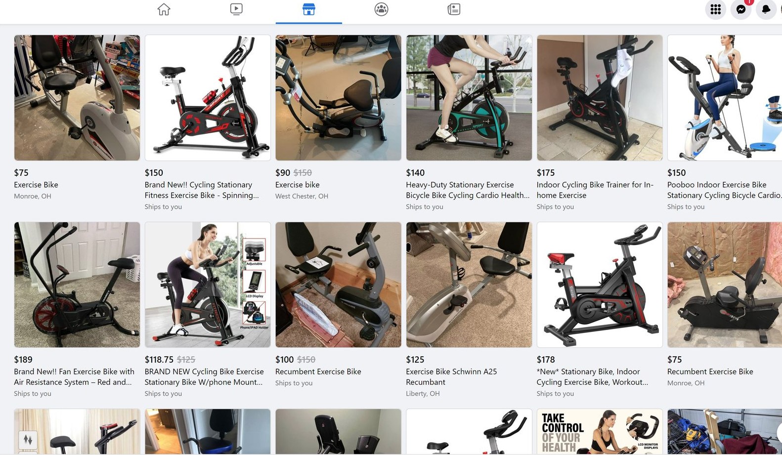 buy used exercise equipment on the Facebook Marketplace