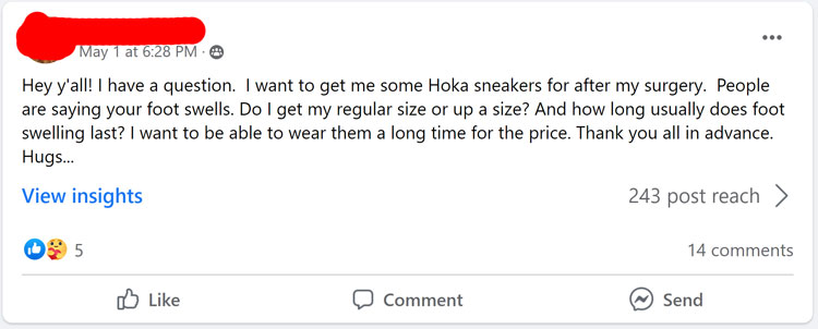 Facebook Question from Total Knee Support Group